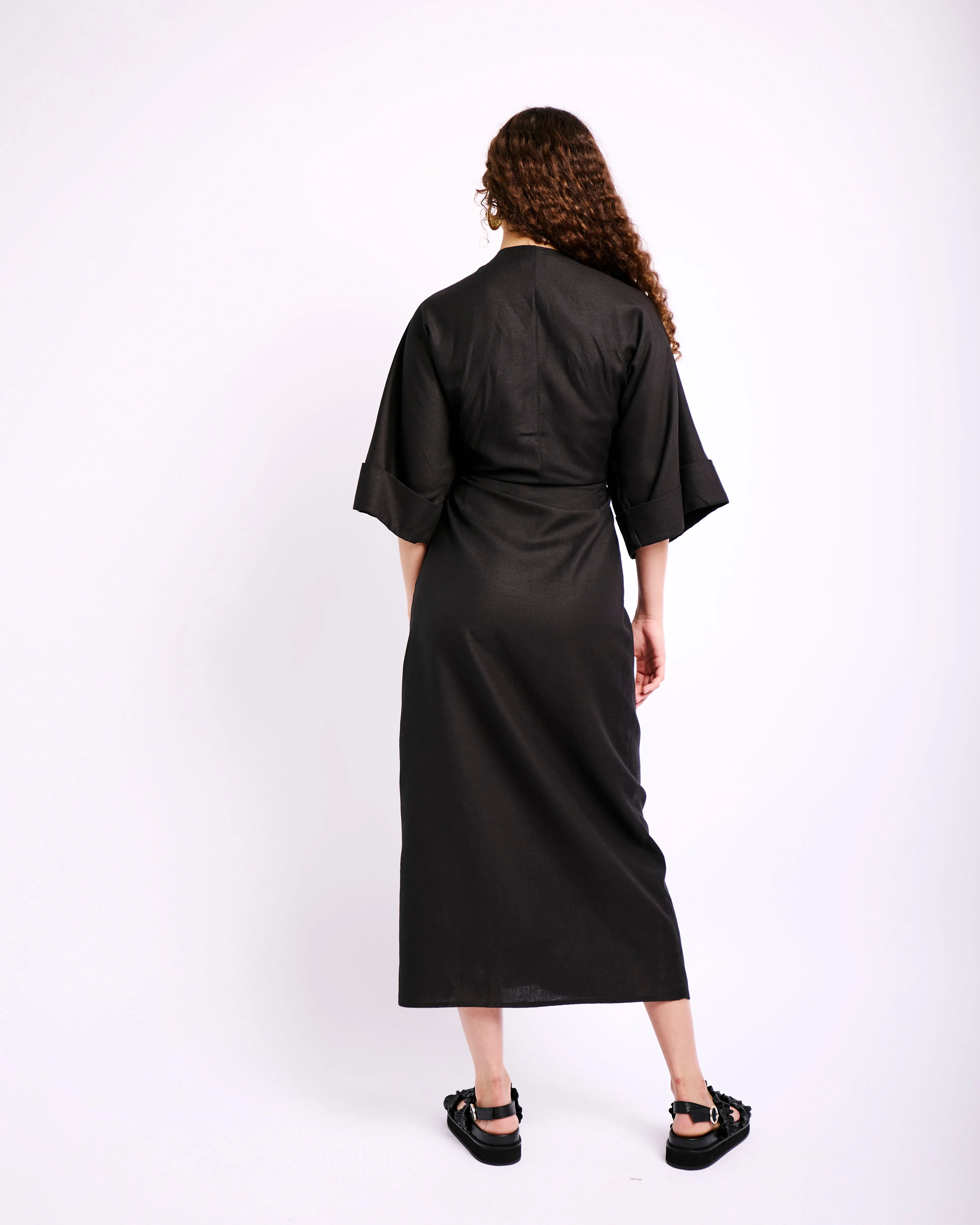 The Wrap Dress with Kimono Sleeves in Black