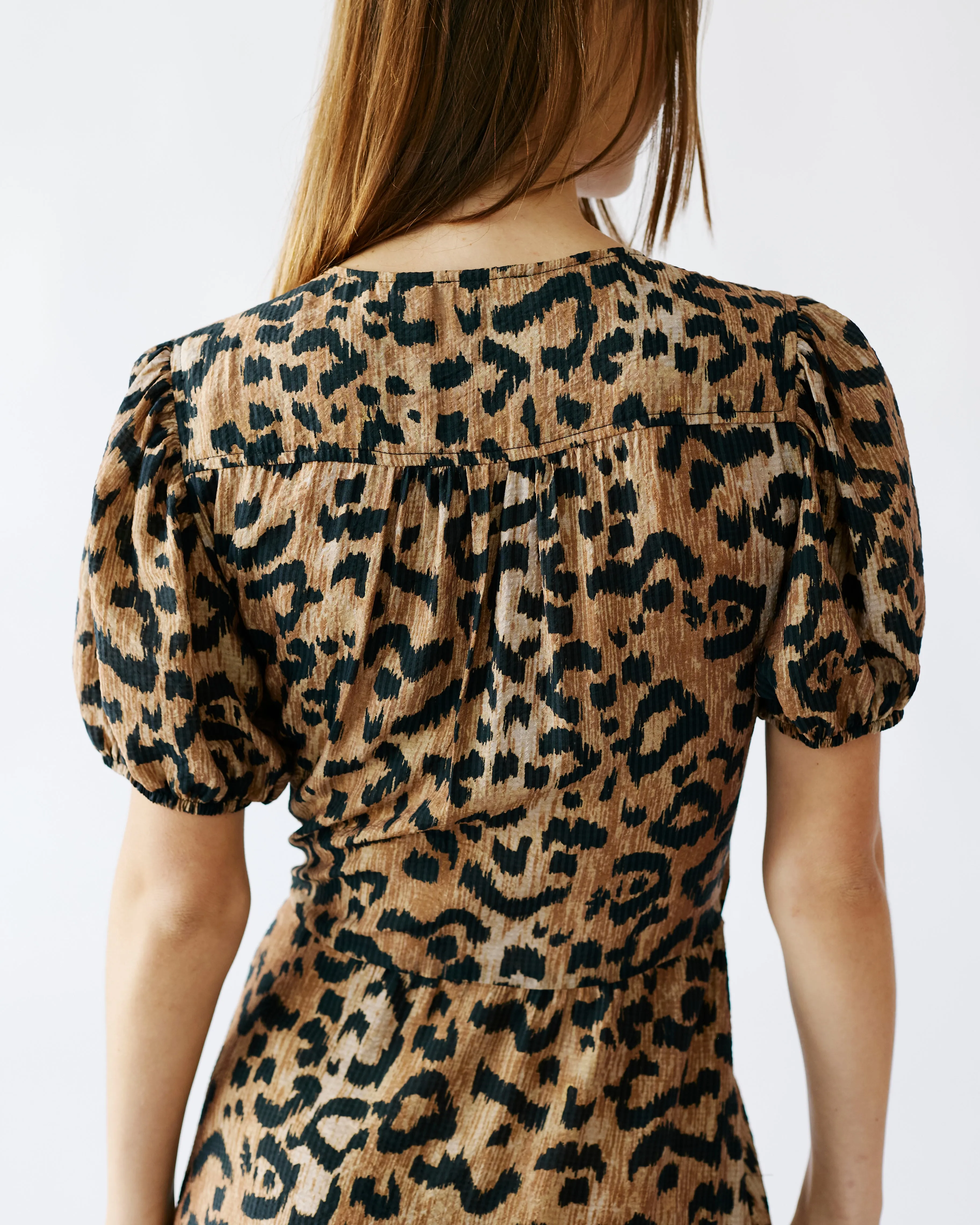 The Wrap Dress with Shirred Sleeve in Animal