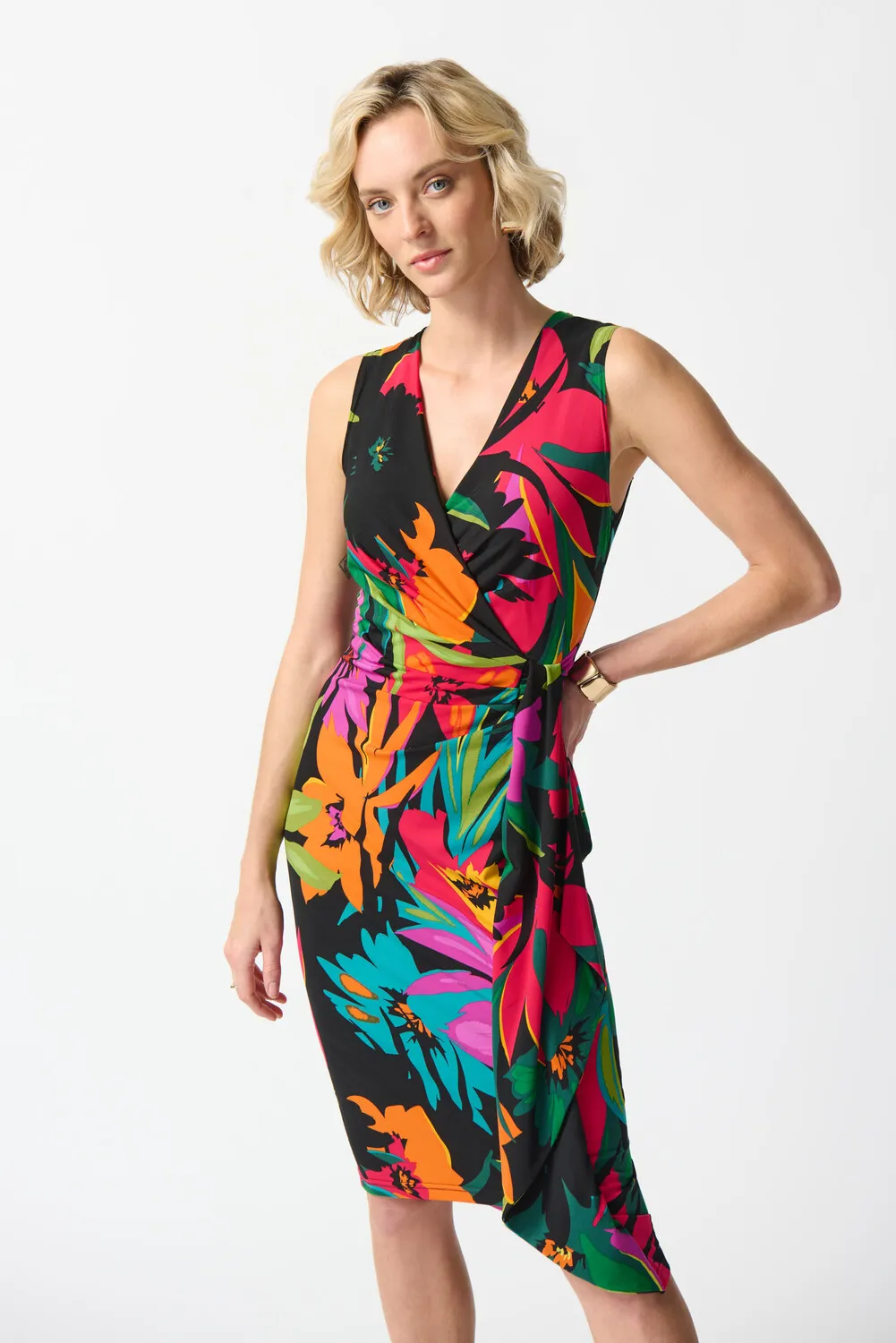 Tropical Print Wrap Front Dress Style 242012