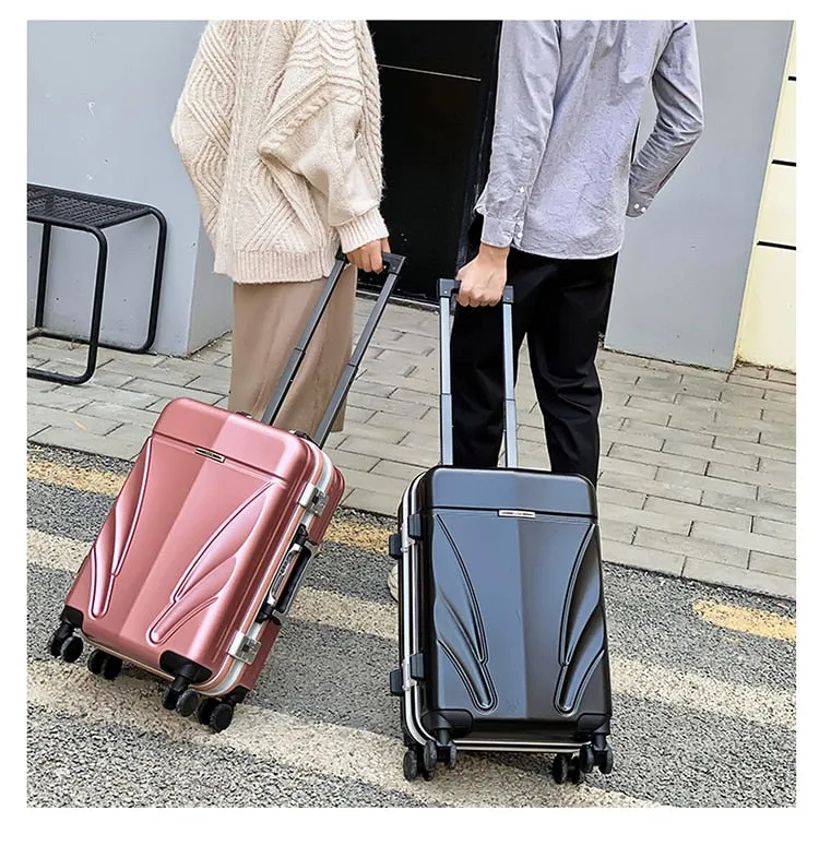 Unisex Luxury Aluminum Frame Boarding Luggage Trolley Suitcase Bags