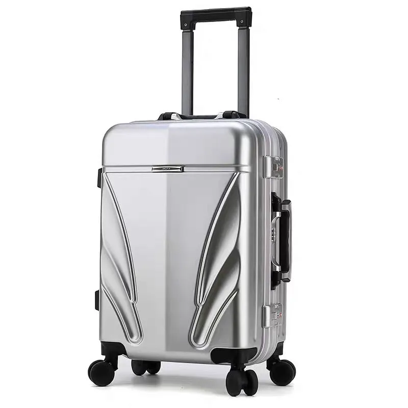 Unisex Luxury Aluminum Frame Boarding Luggage Trolley Suitcase Bags