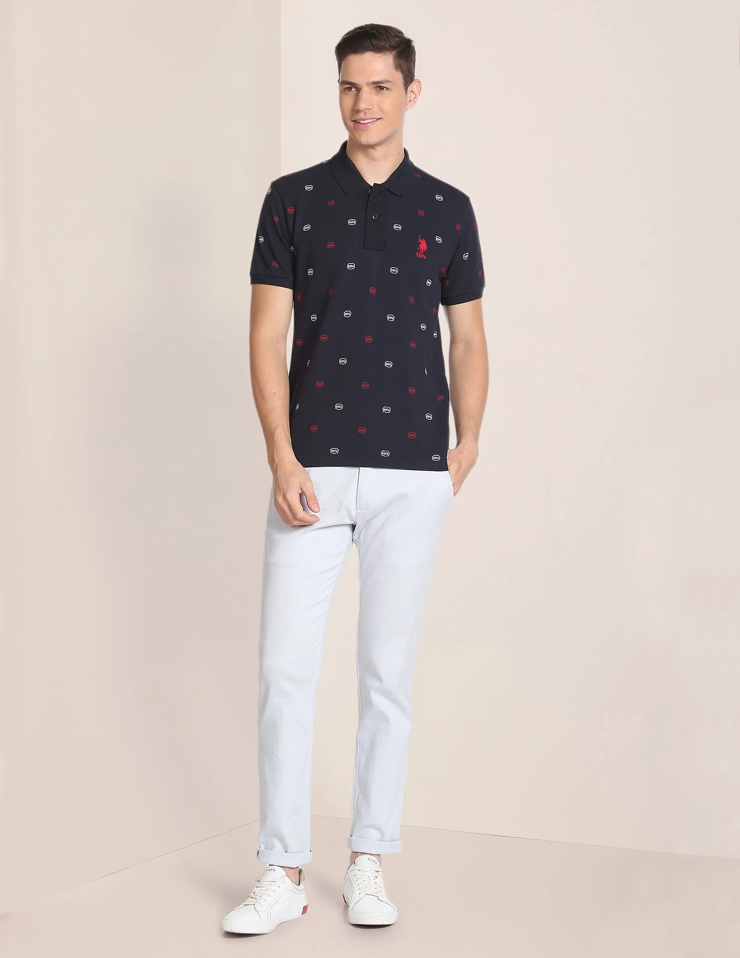 U.S. Polo Assn. All Over Brand Print Cotton Polo Shirt