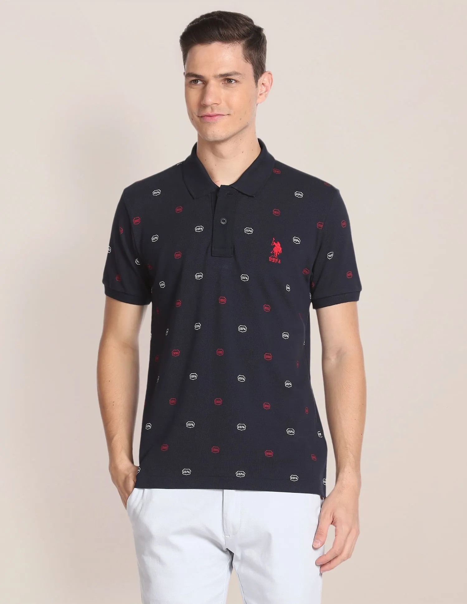 U.S. Polo Assn. All Over Brand Print Cotton Polo Shirt