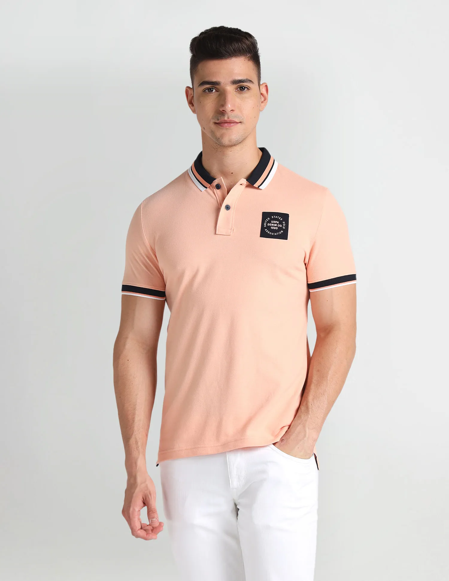 U.S. Polo Assn. Denim Co. Contrast Detail Muscle Fit Polo Shirt