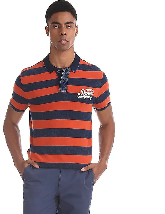 U.S. Polo Assn. Denim Co. Navy And Orange Regular Fit Striped Polo Shirt