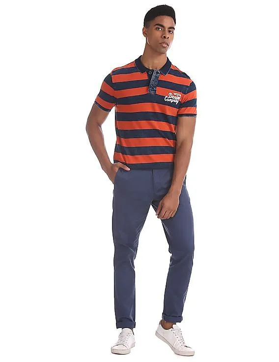 U.S. Polo Assn. Denim Co. Navy And Orange Regular Fit Striped Polo Shirt