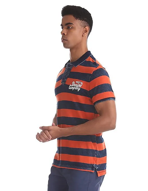 U.S. Polo Assn. Denim Co. Navy And Orange Regular Fit Striped Polo Shirt