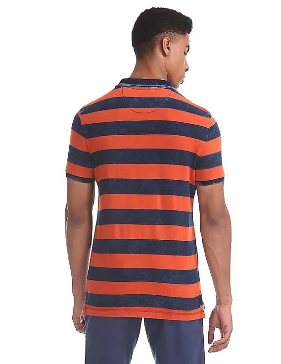 U.S. Polo Assn. Denim Co. Navy And Orange Regular Fit Striped Polo Shirt