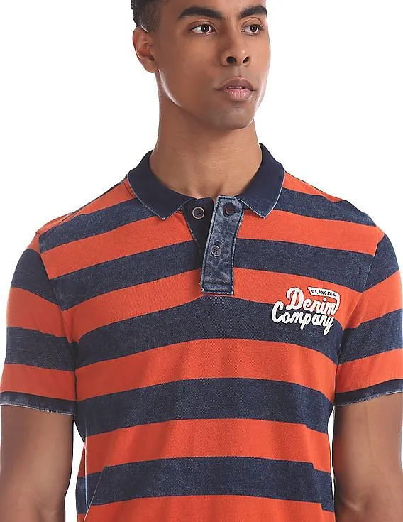 U.S. Polo Assn. Denim Co. Navy And Orange Regular Fit Striped Polo Shirt