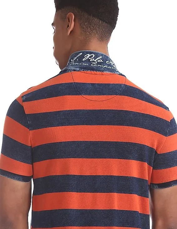 U.S. Polo Assn. Denim Co. Navy And Orange Regular Fit Striped Polo Shirt