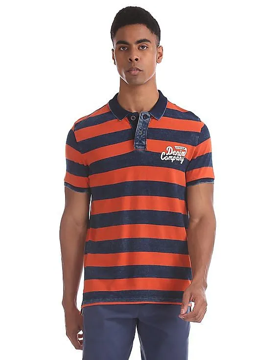 U.S. Polo Assn. Denim Co. Navy And Orange Regular Fit Striped Polo Shirt