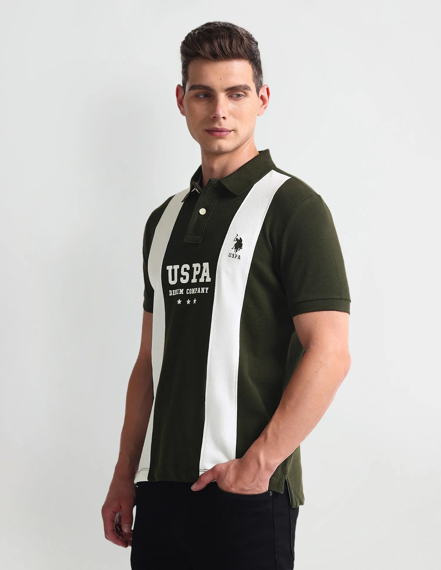 U.S. Polo Assn. Denim Co. Vertical Stripe Muscle Fit Polo Shirt