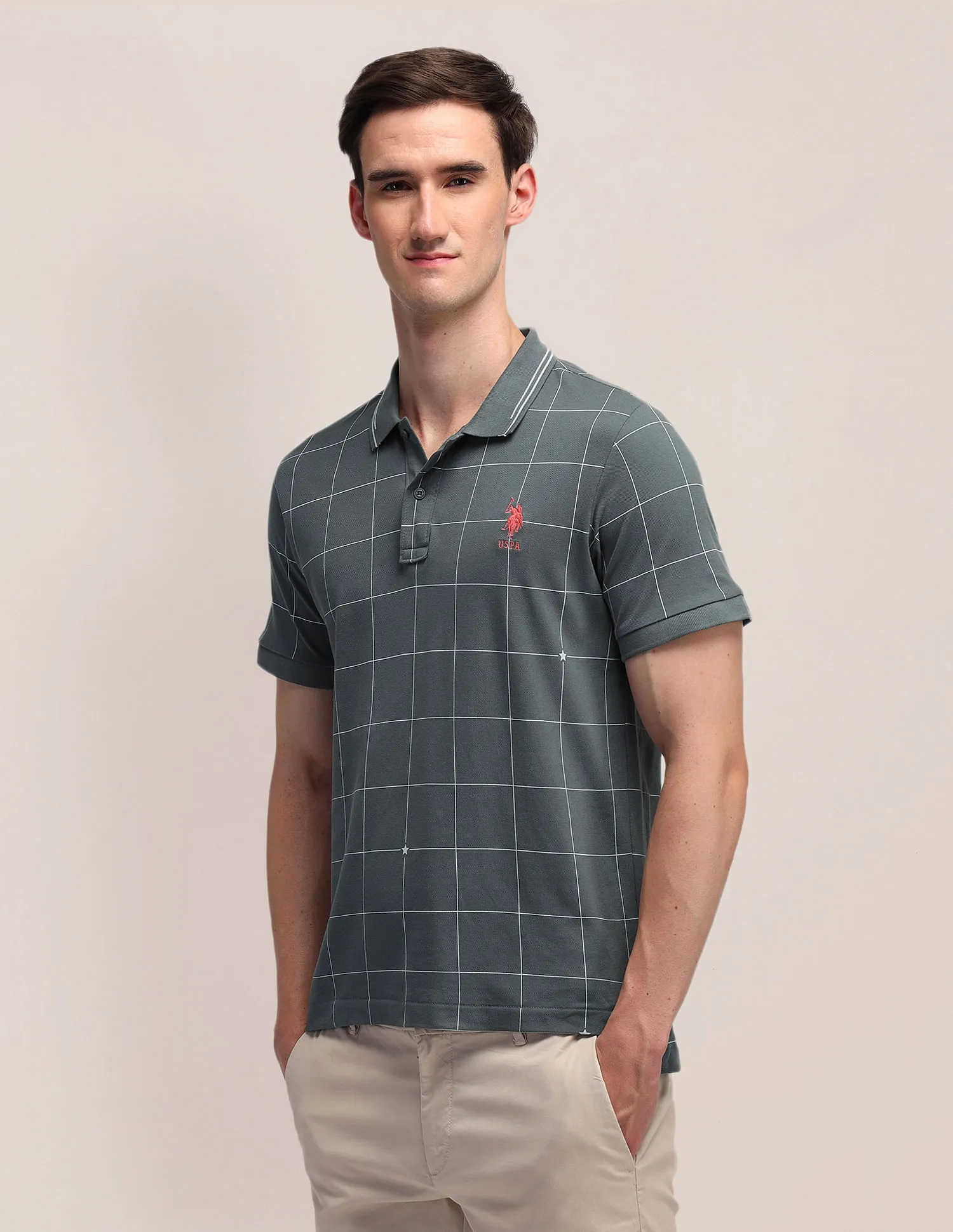 U.S. Polo Assn. Pure Cotton Checked Slim Fit Polo Shirt