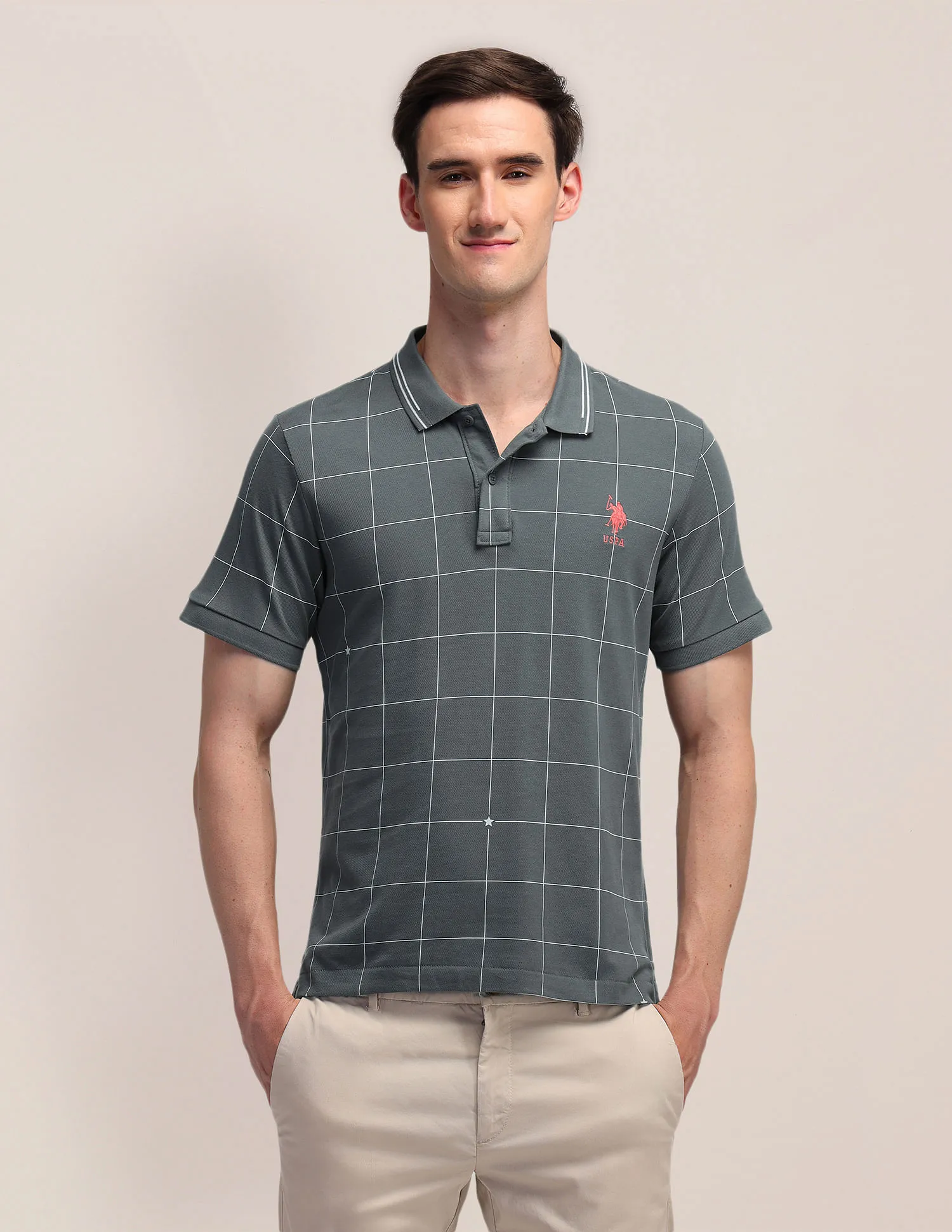 U.S. Polo Assn. Pure Cotton Checked Slim Fit Polo Shirt