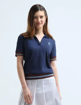 U.S. Polo Assn. Women Boxy Fit Tipped Polo Shirt