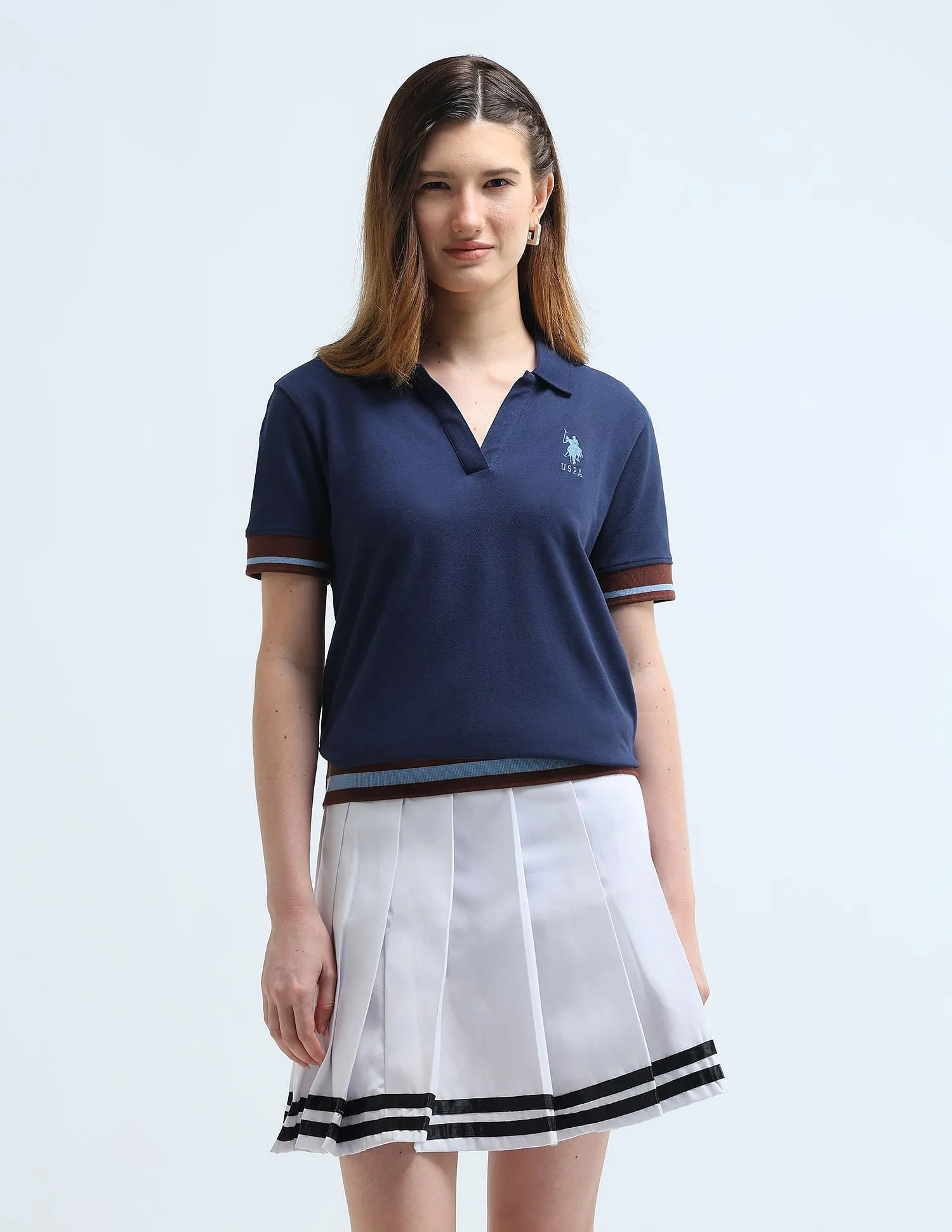 U.S. Polo Assn. Women Boxy Fit Tipped Polo Shirt