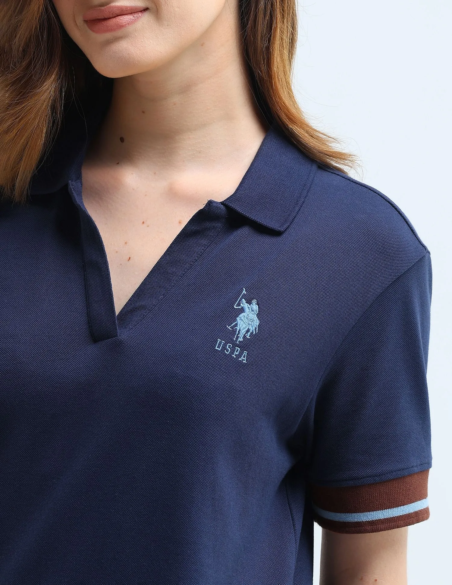 U.S. Polo Assn. Women Boxy Fit Tipped Polo Shirt