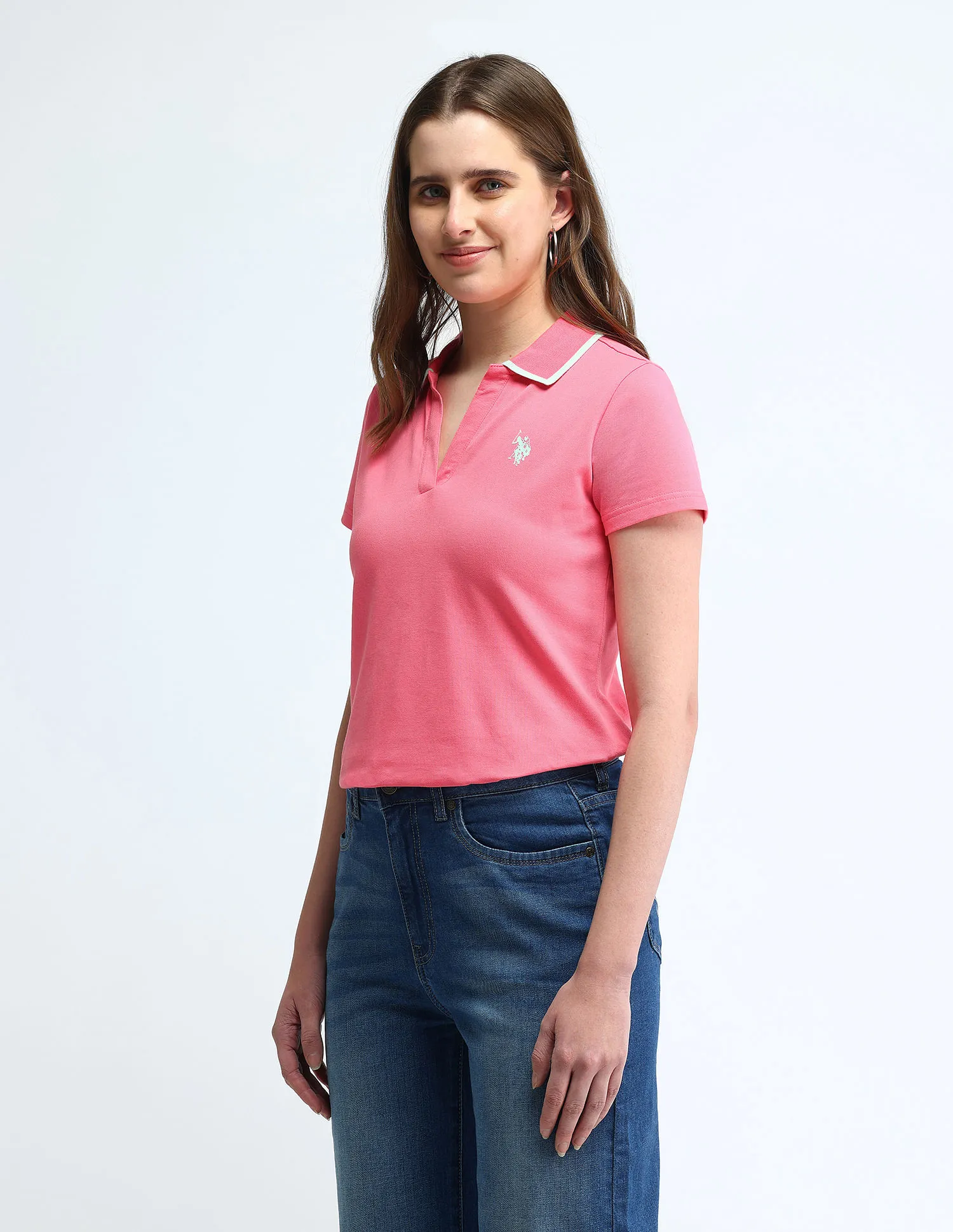 U.S. Polo Assn. Women Tipped Collar Solid Polo Shirt