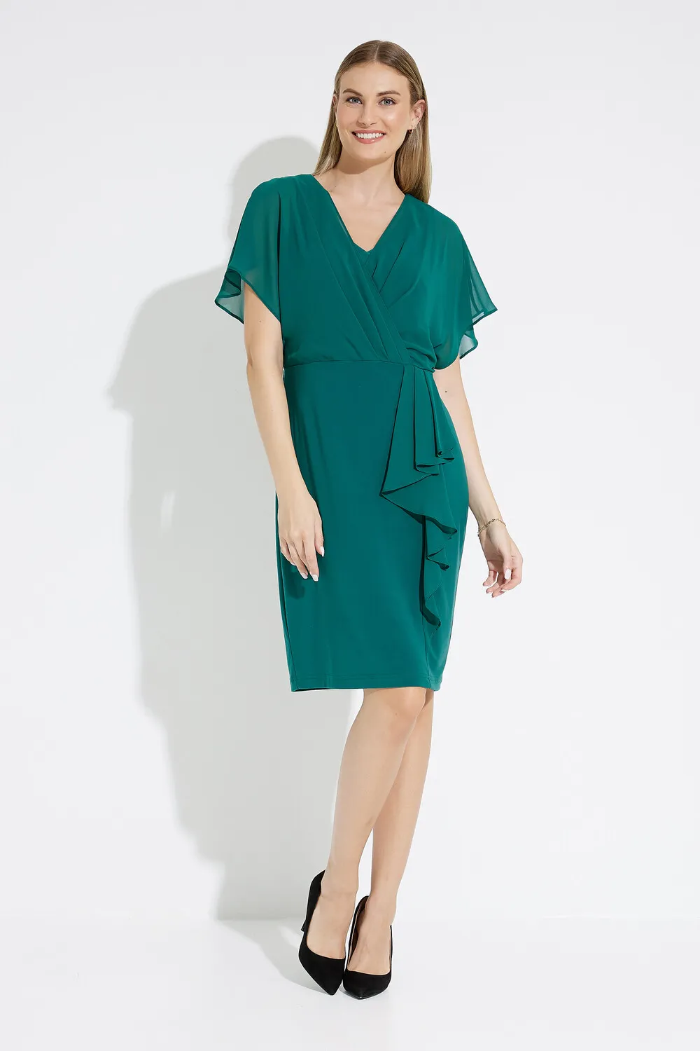 V-neck Draped Wrap Dress Style 223719