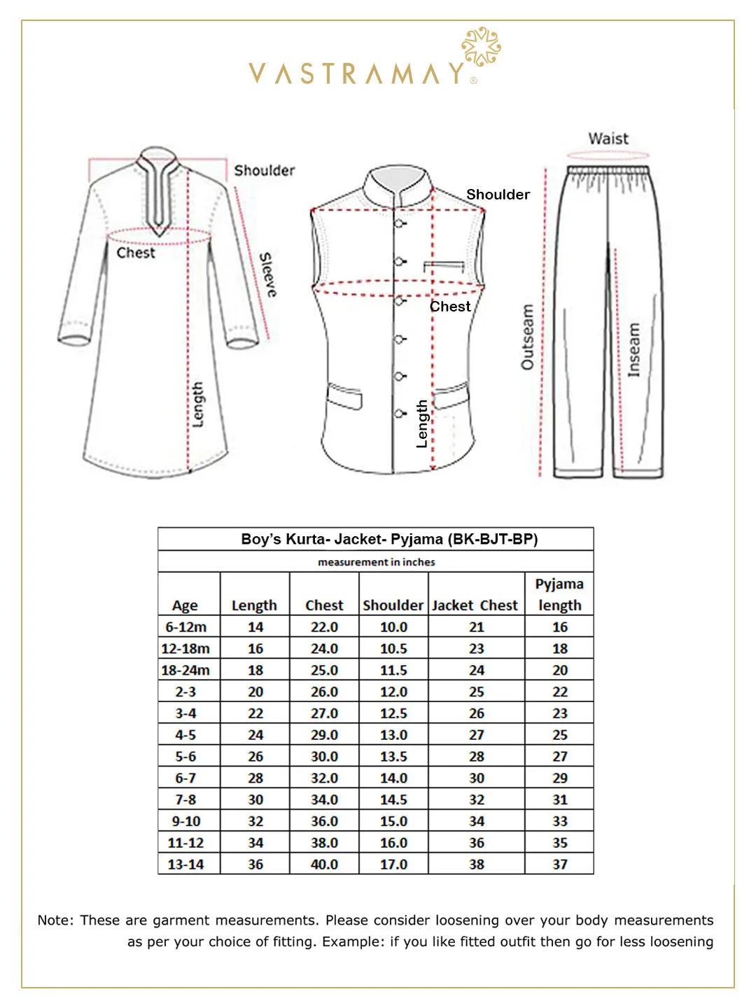 Vastramay Boy's Orange Twill Jacket, Printed Kurta and Pyjama Set