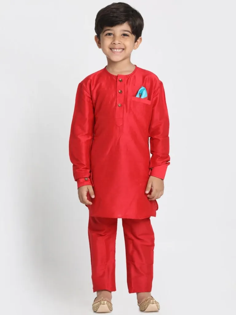 Vastramay Boys' Quirky Print Nehru Jacket, Red Kurta And Pyjama Set