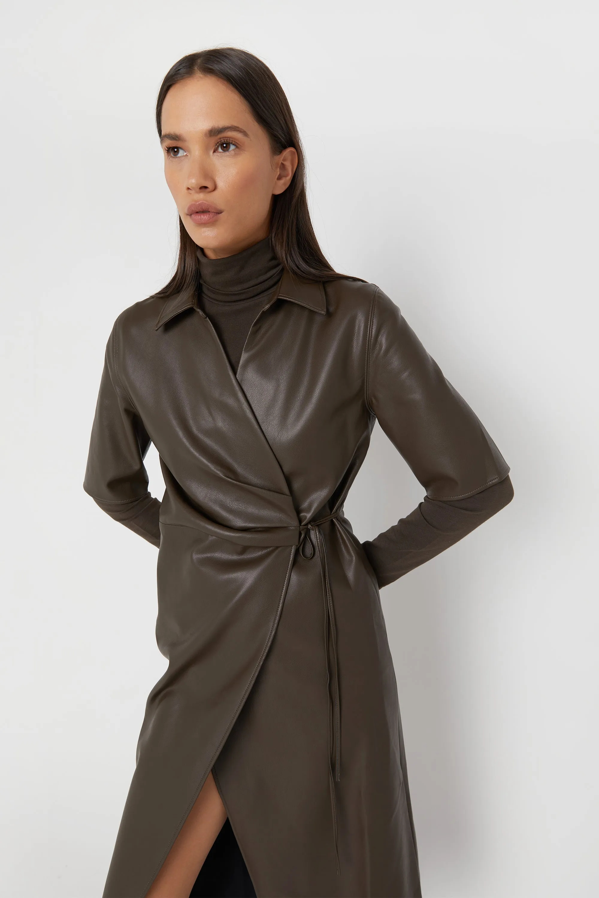 VEGAN LEATHER WRAP DRESS