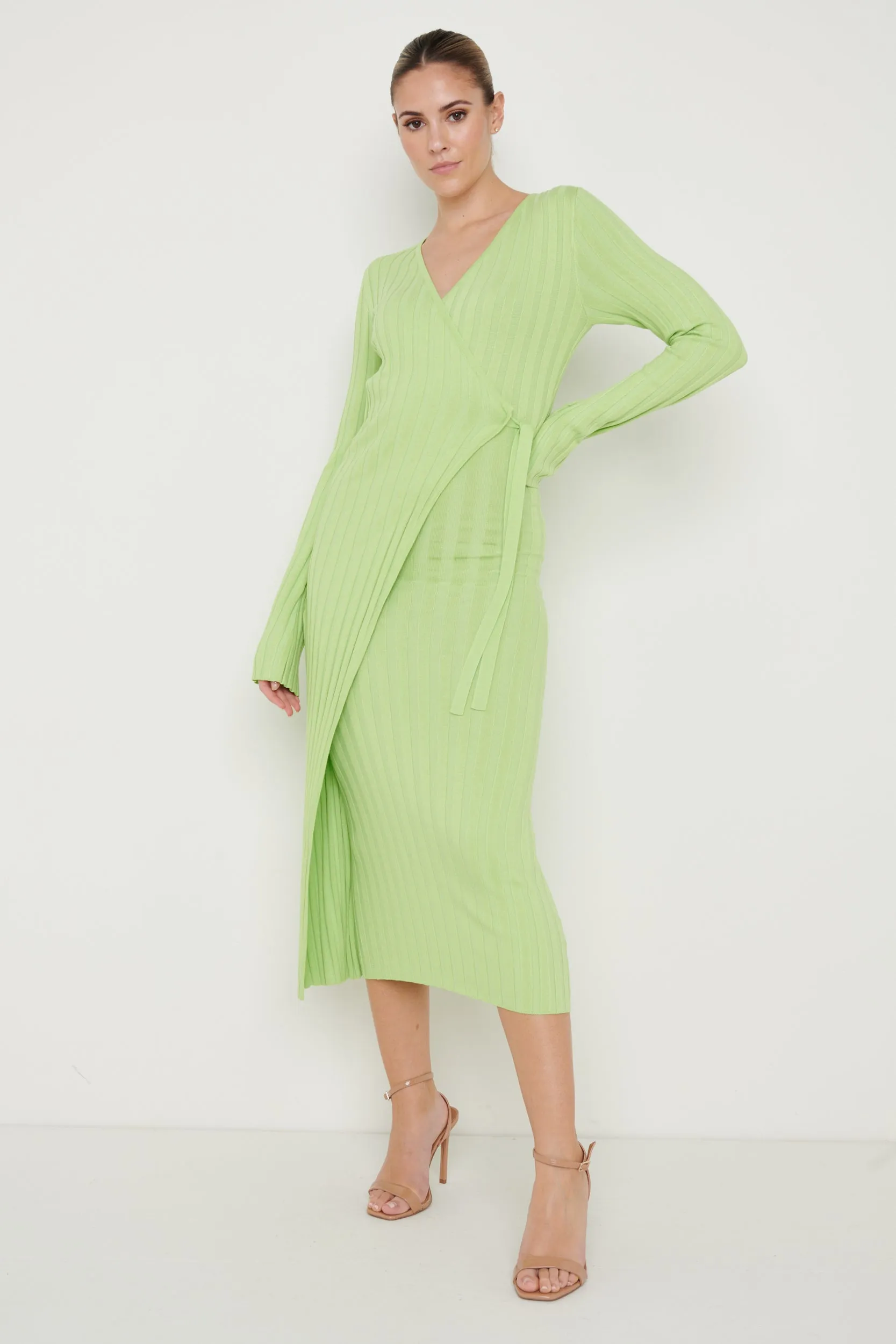 Vinnie Wrap Tie Midaxi Dress - Apple Green