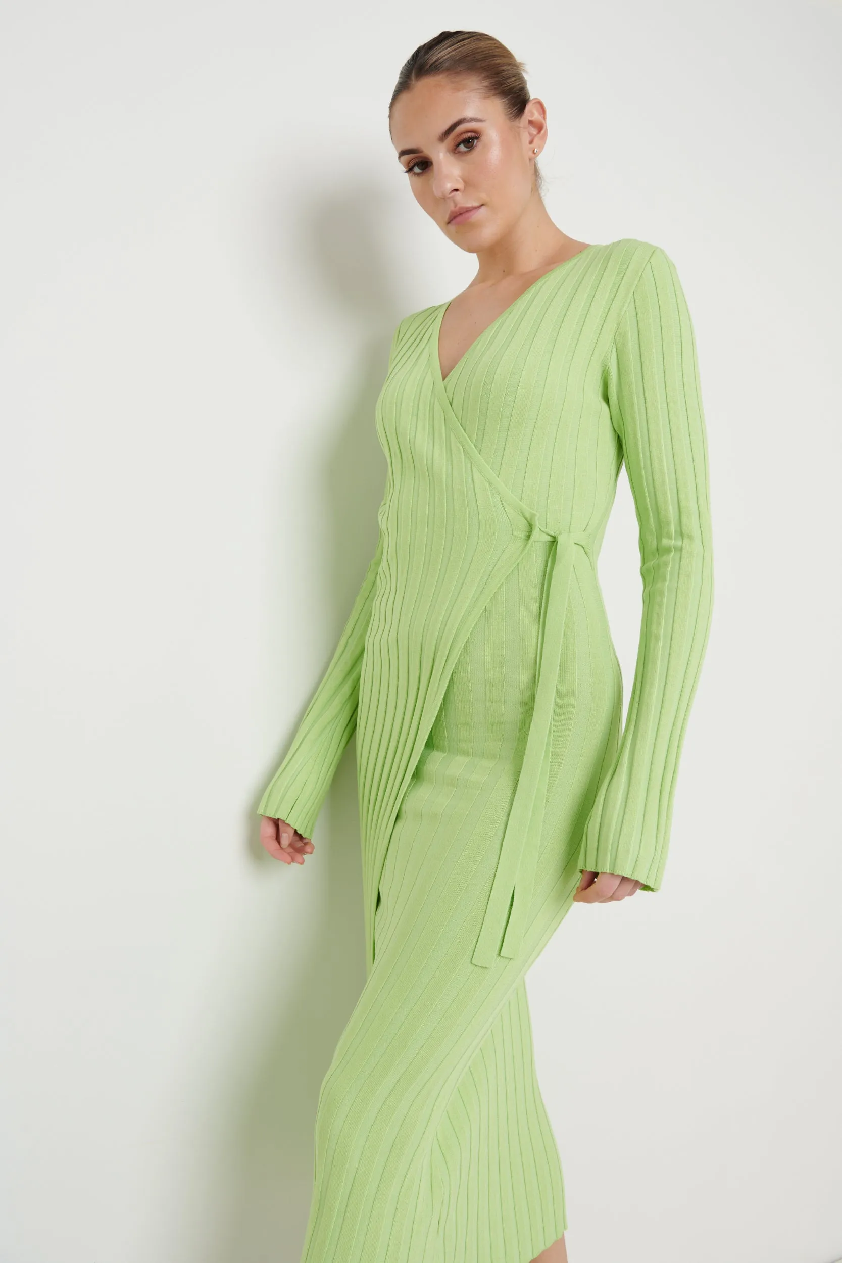 Vinnie Wrap Tie Midaxi Dress - Apple Green