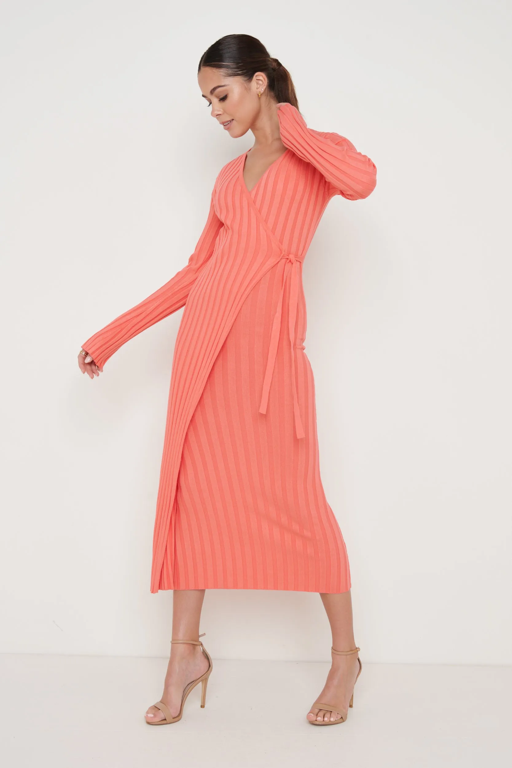 Vinnie Wrap Tie Midaxi Dress - Coral