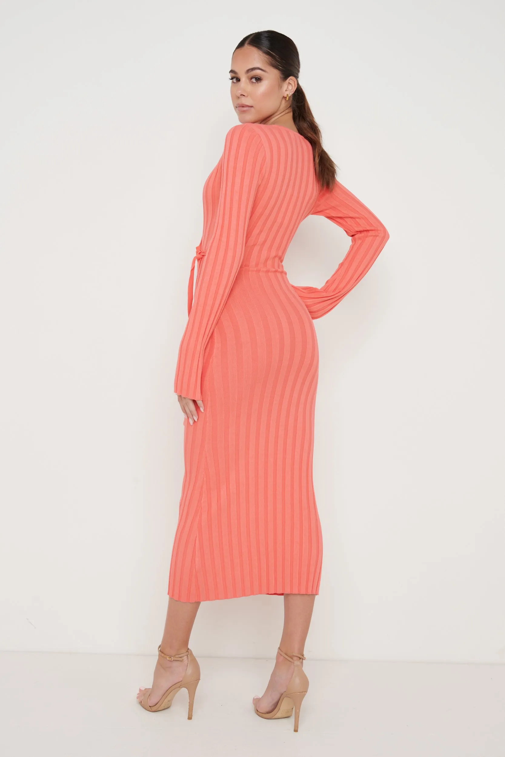 Vinnie Wrap Tie Midaxi Dress - Coral