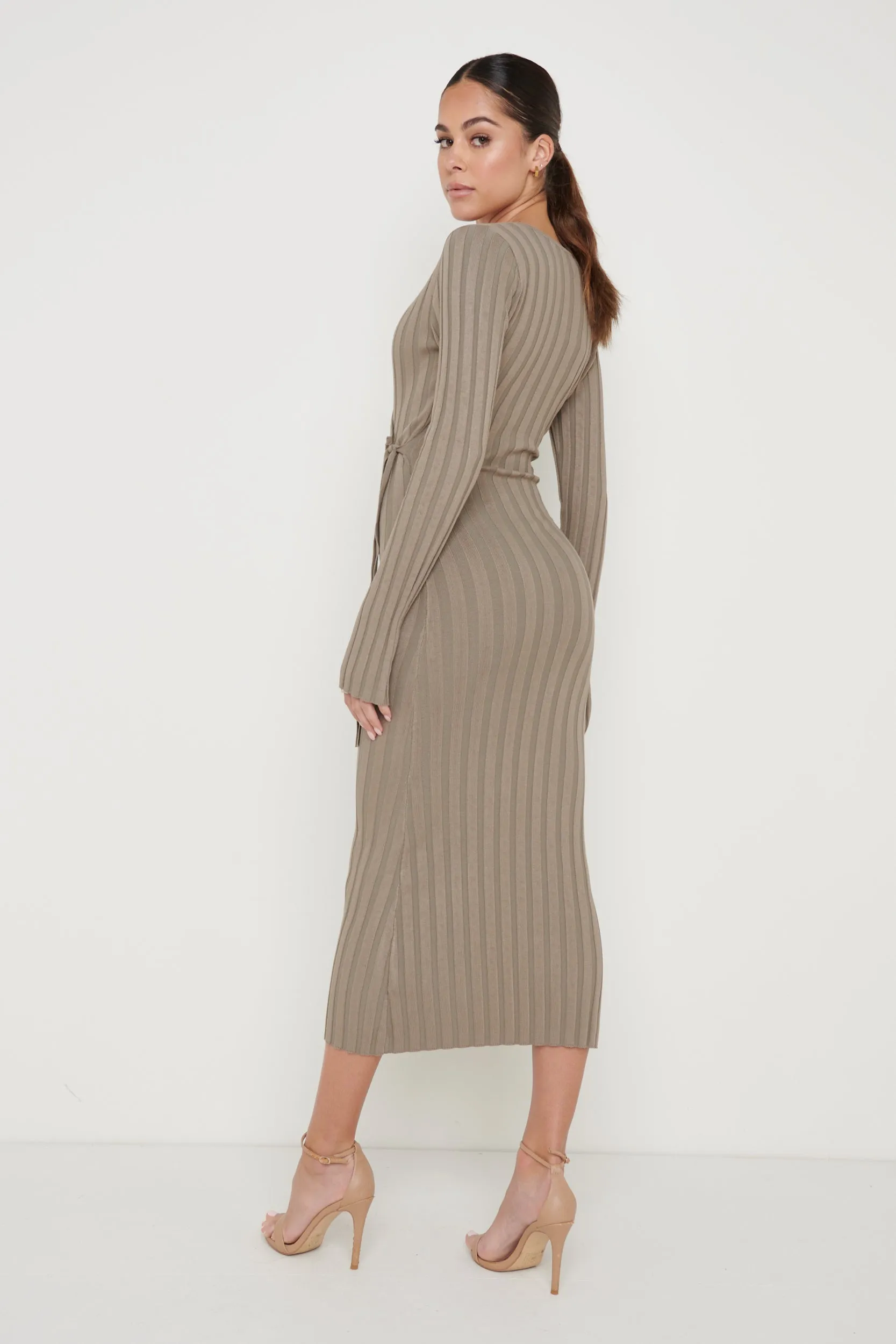 Vinnie Wrap Tie Midaxi Dress - Taupe