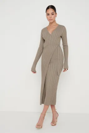 Vinnie Wrap Tie Midaxi Dress - Taupe