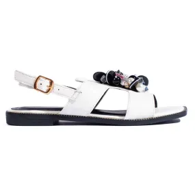 White women's sandals with decoration