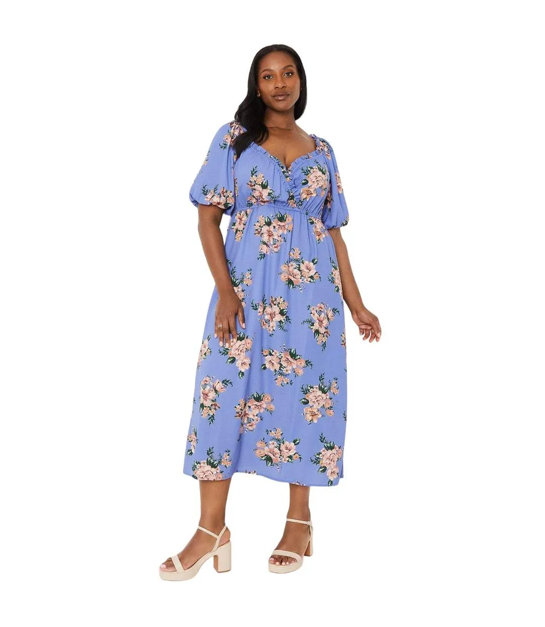 Womens/ladies floral wrap plus midi dress blue Dorothy Perkins