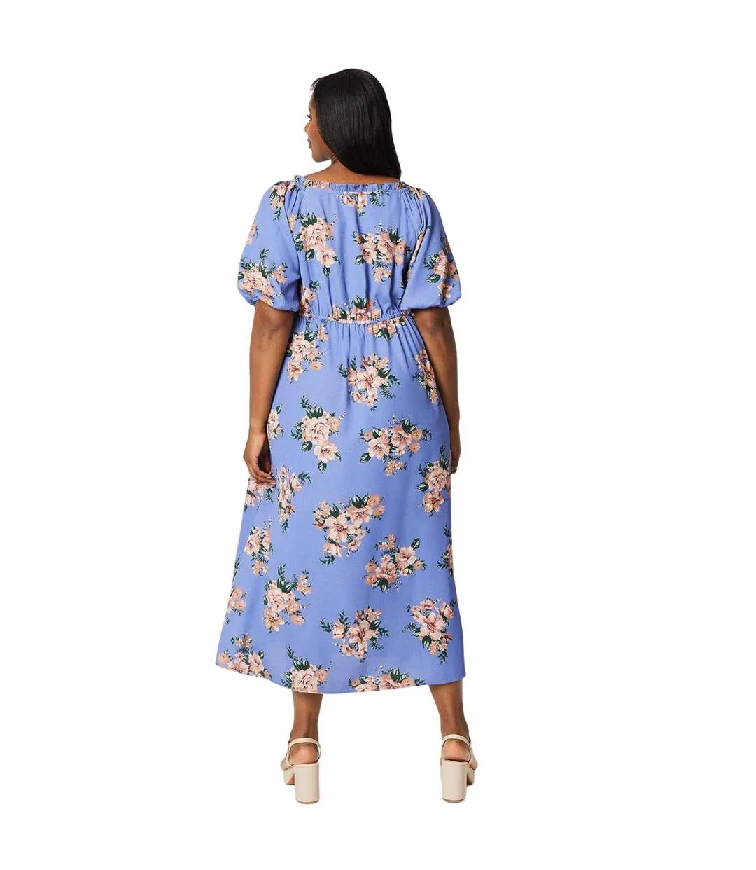 Womens/ladies floral wrap plus midi dress blue Dorothy Perkins