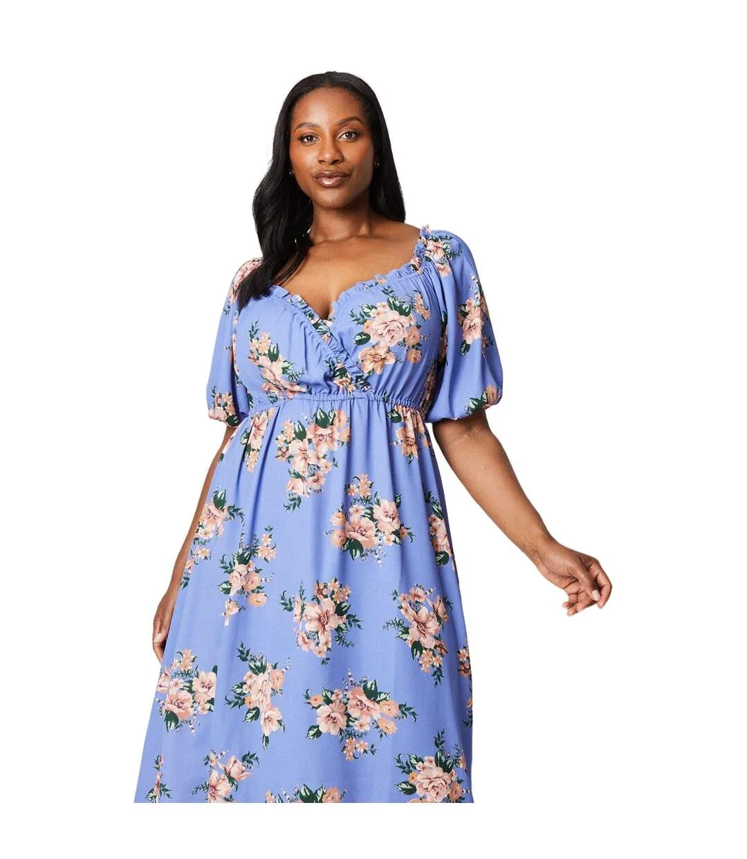 Womens/ladies floral wrap plus midi dress blue Dorothy Perkins