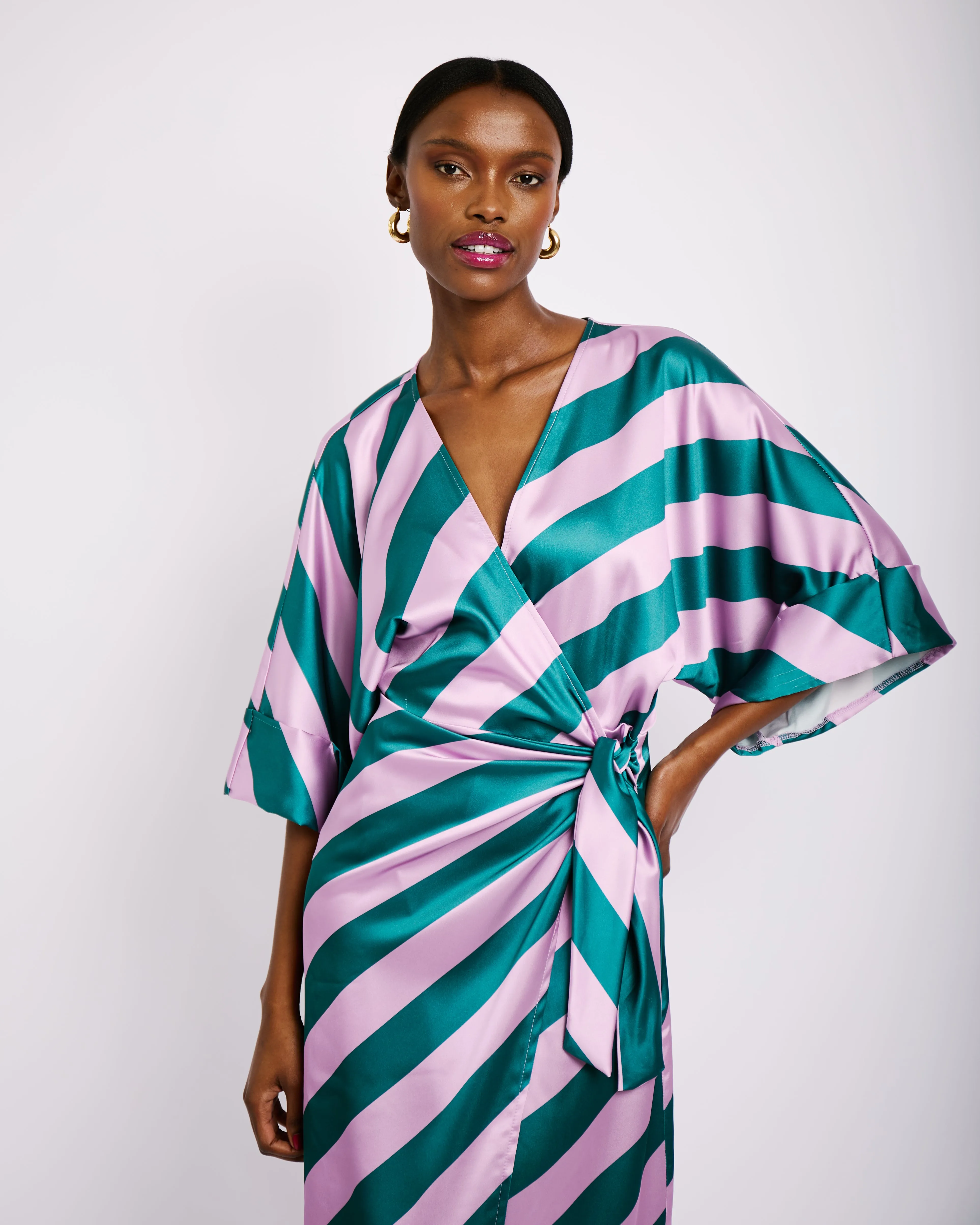 Wrap Dress in Orchid Bias Stripe