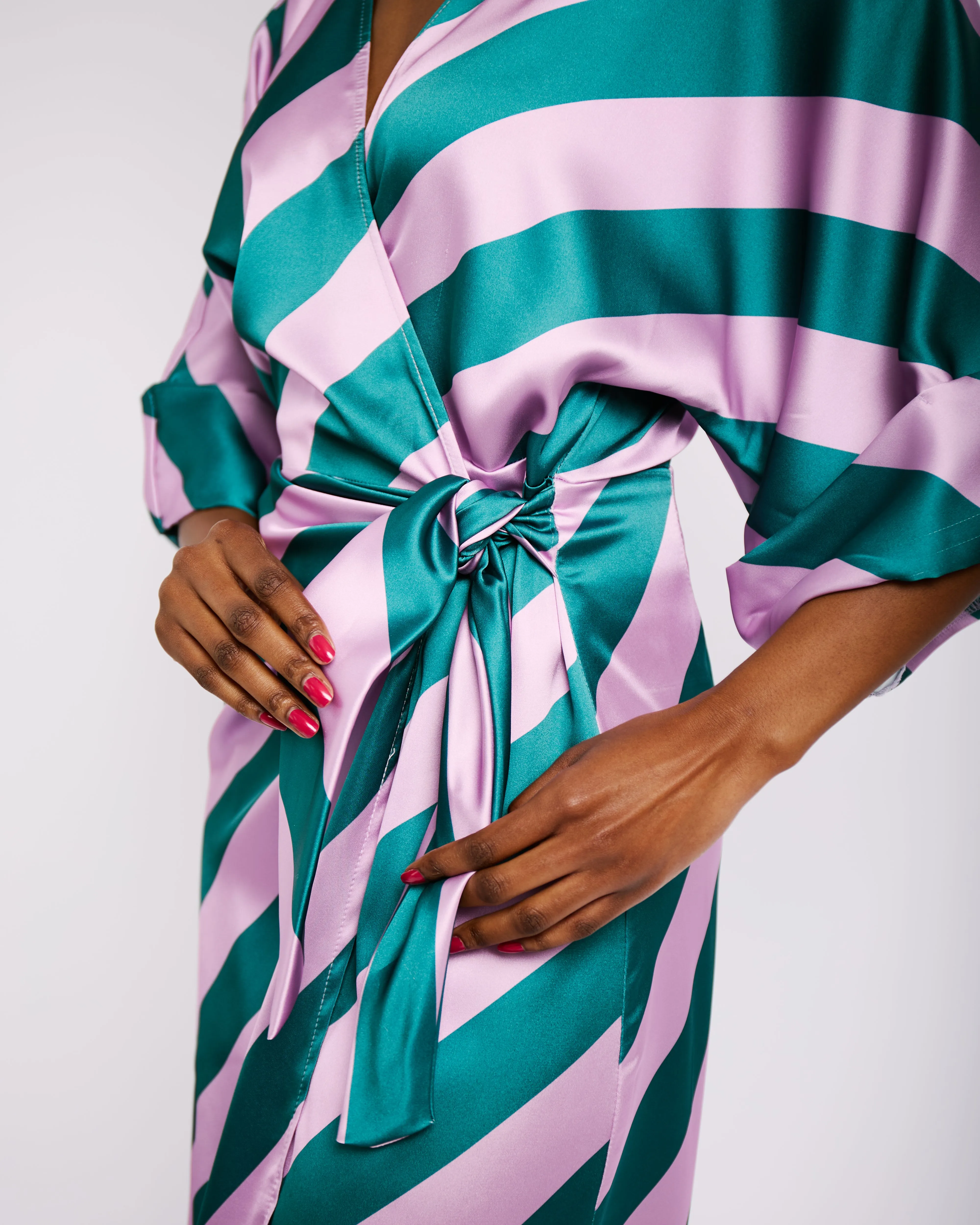 Wrap Dress in Orchid Bias Stripe