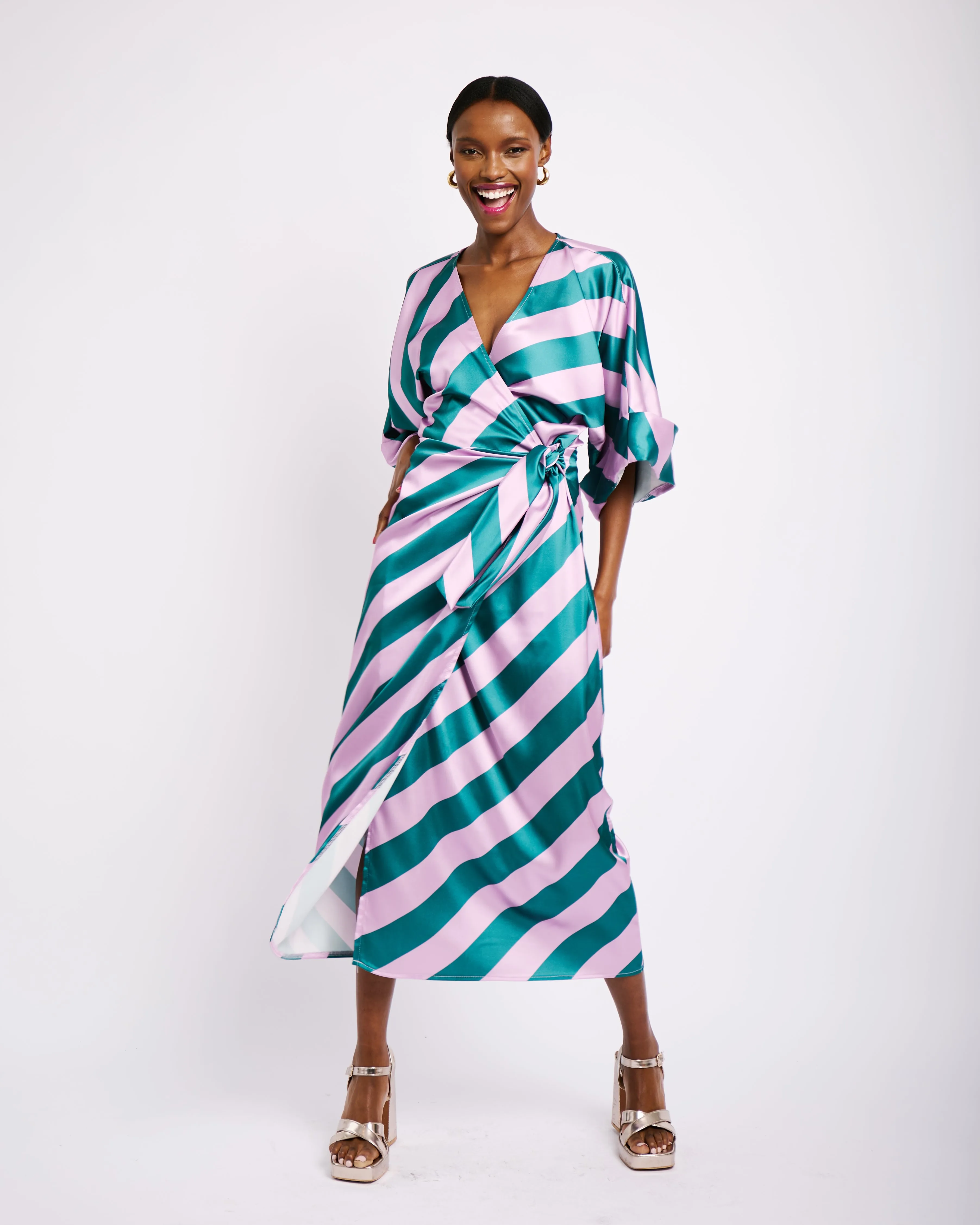 Wrap Dress in Orchid Bias Stripe